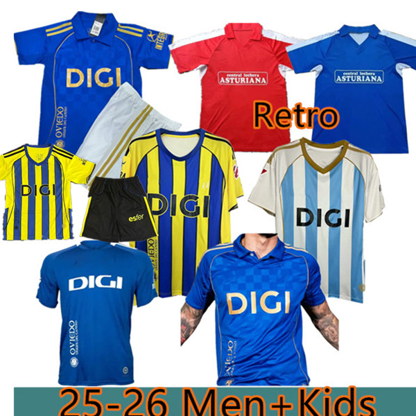 24 25 26 Real Oviedo Mens kids Soccer Jerseys JIMMY S. CAZORLA BORJA CAMARASA HUGO SEOANE SEBAS PAULINO ROMARIO Home Away Football Shirt Retro 90 91 Soccer shirt