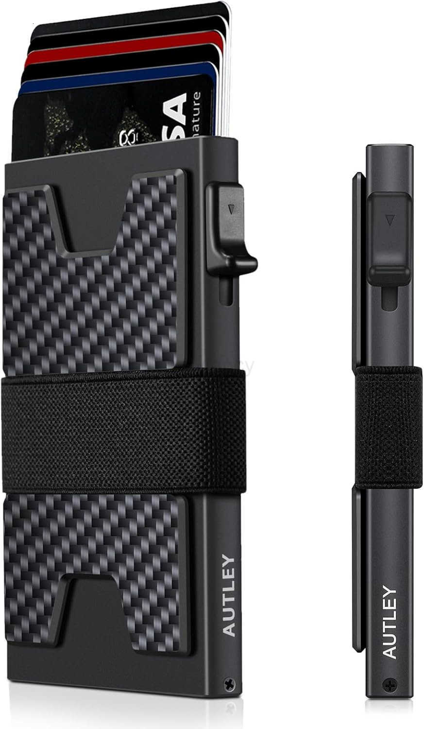 Slim Card Holder Minimalist Pop Up Wallet for Men RFID Blocking Mens Wallet with Cash Band BlackW250906