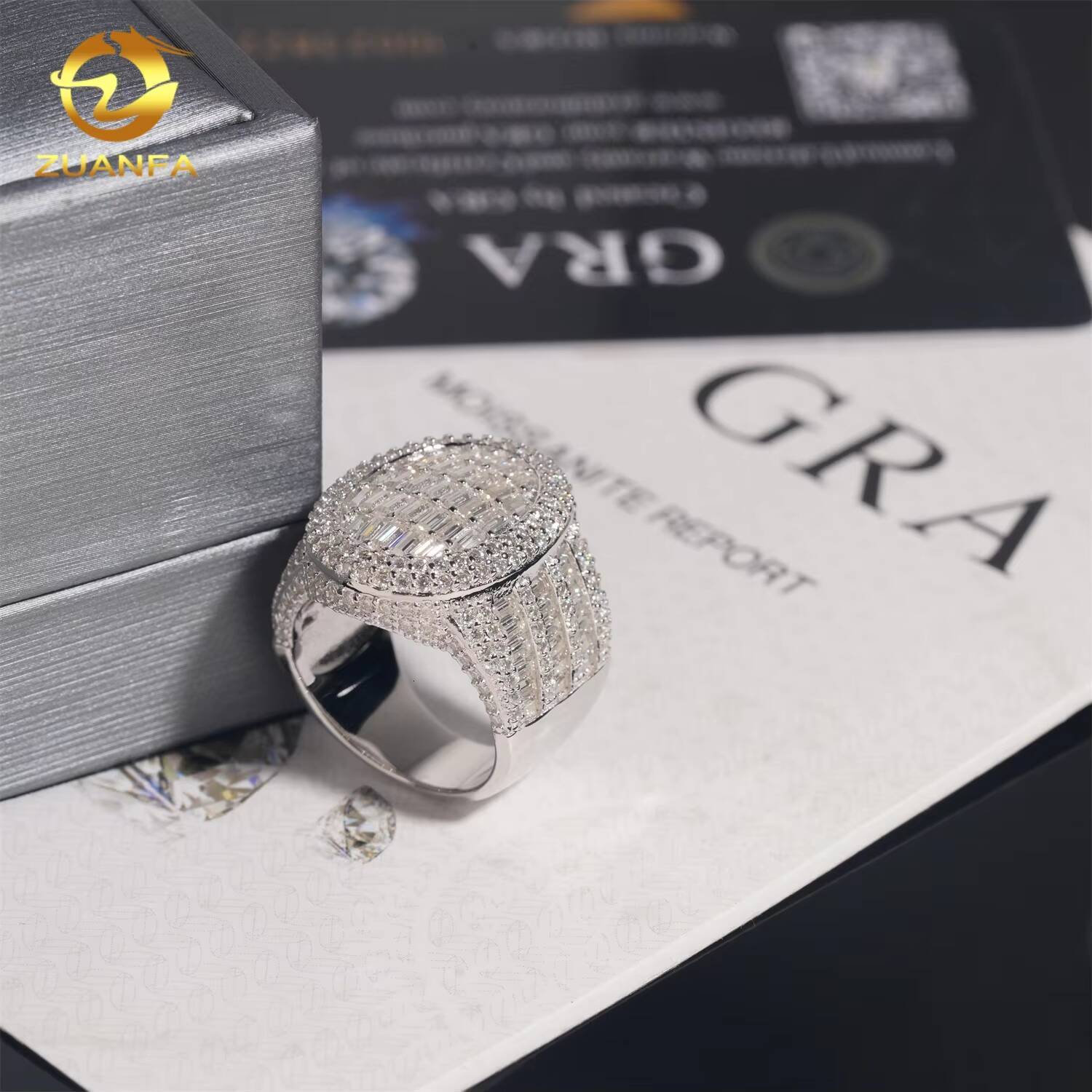 Iced Out Men Diamond Ring 925 Silver Moissanite Baguette Cut Design Luxury Men Hip Hop Ring