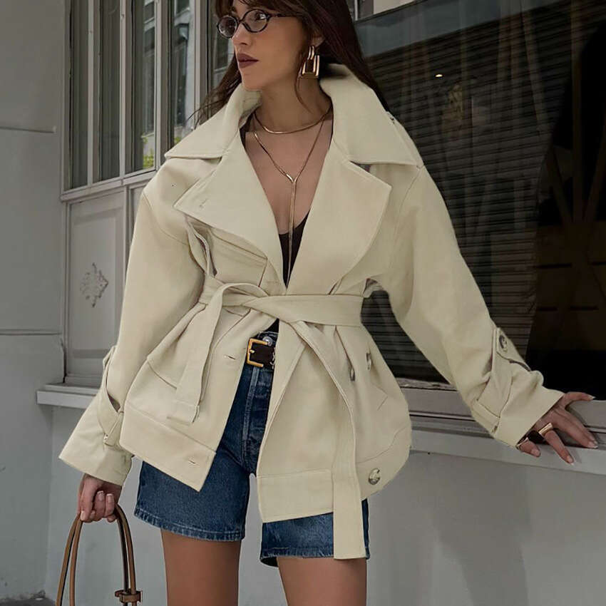 Autumn Winter New British Style Lace-Up Long Sleeve Trench Coat With Design Sense, Elegant And Fashionable For Commuting In B3