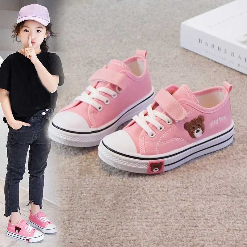 New Boys Board Kids Girls Canvas Bear Children Cloth Shoes Little Girl Students Soft Bottom Casual Sneakers H260130
