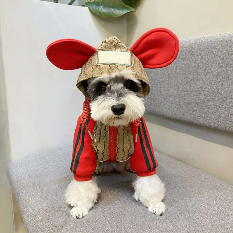 Designer Clothes Classic Lettering Pattern Apparel Small Dog Bunny Ears Hoodies Warm Puppy Pet Cold Weather Coat with Hat Winter Jacket for Dogs S A87