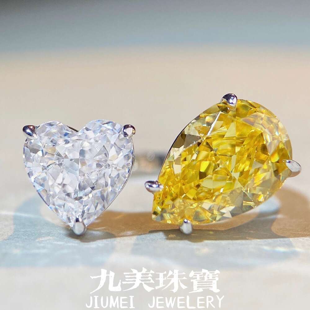 DHpet S925 Sterling Silver Heart - Shaped Adjustable Ring with Icy - Cut High - Carbon Diamonds for Women