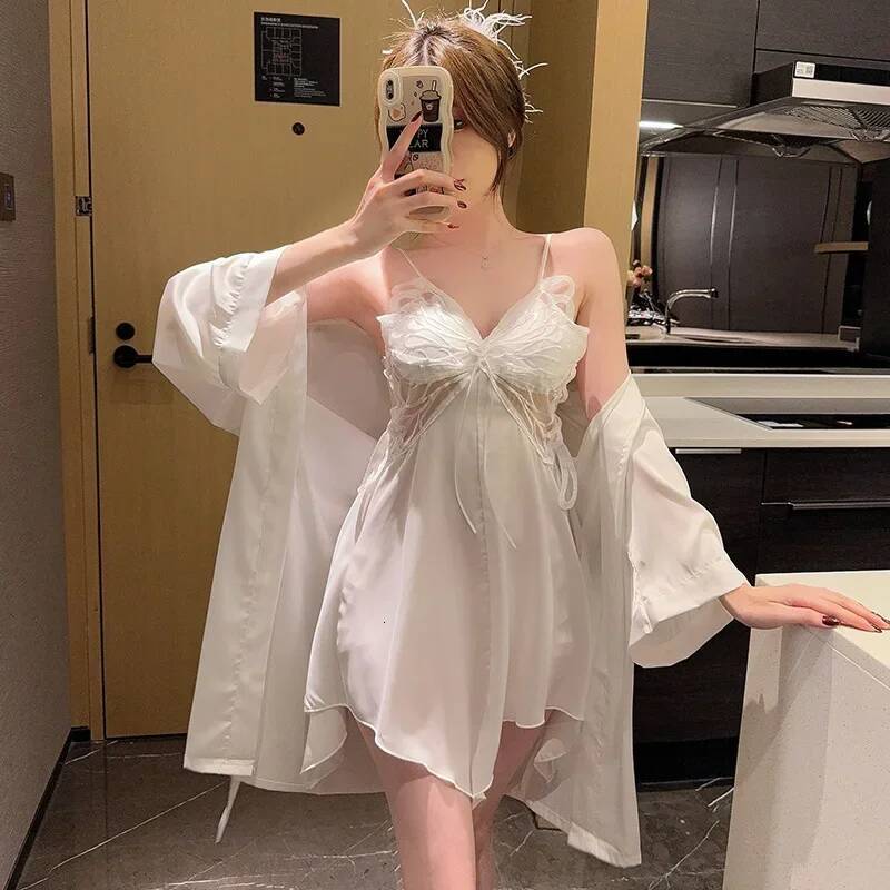 2025 new purple butterfly pajamas sexy backless pajamas design women's underwear kimono bathrobe set silk artificial silk designer pajamas