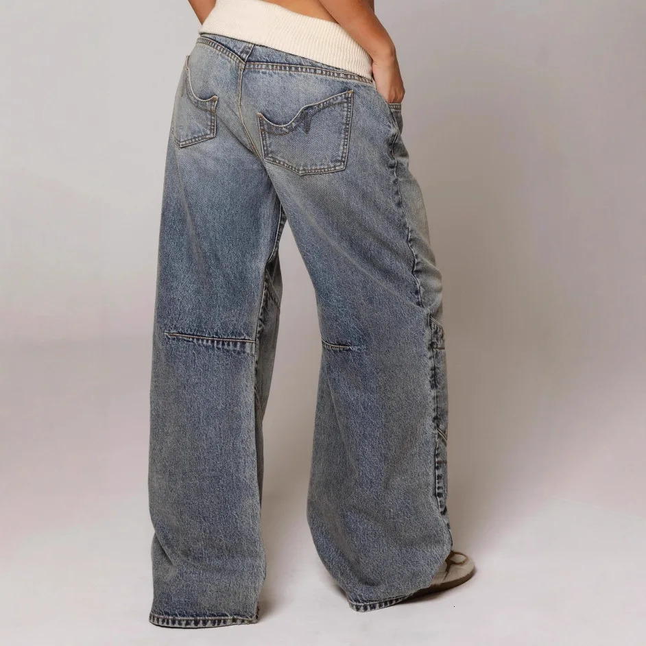 Y2K Baggy Black Denim Trouser Washed Vintage Casual Minimalist Pants Grunge High Waist Solid Color Street Retro Jeans 250906