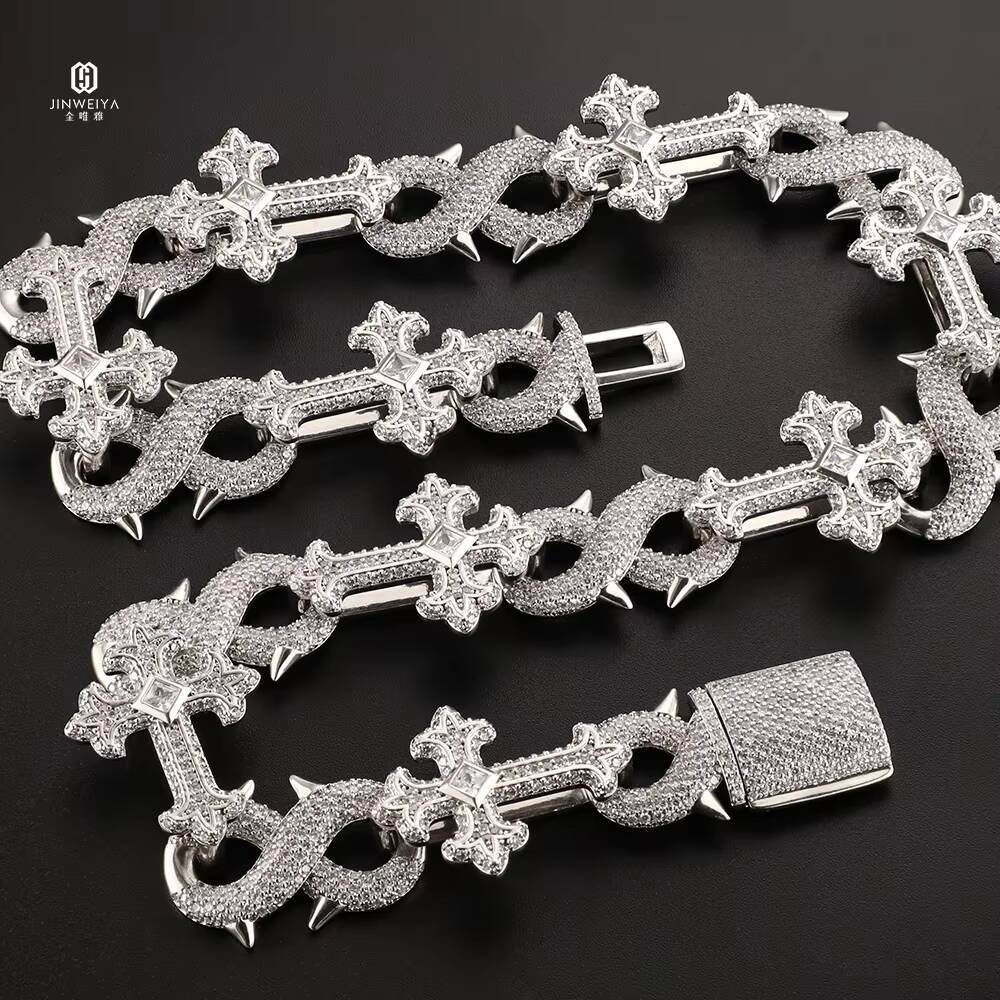 New Design High Quality Luxury Moissanite Moissanite Cross Chain Hip Hop 925 Silver Iced Out Necklace Men