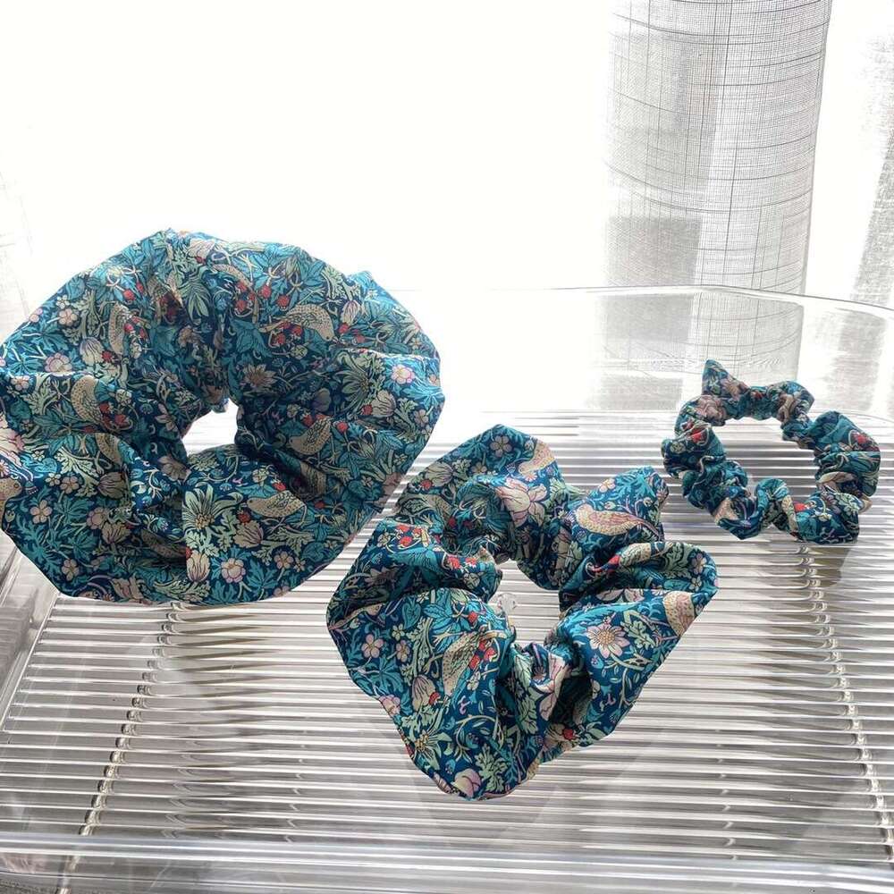 DH collections Enlarged British Liberty Floral Fabric Chunky Elastic Hair Ties - Strawberry Thief Pattern