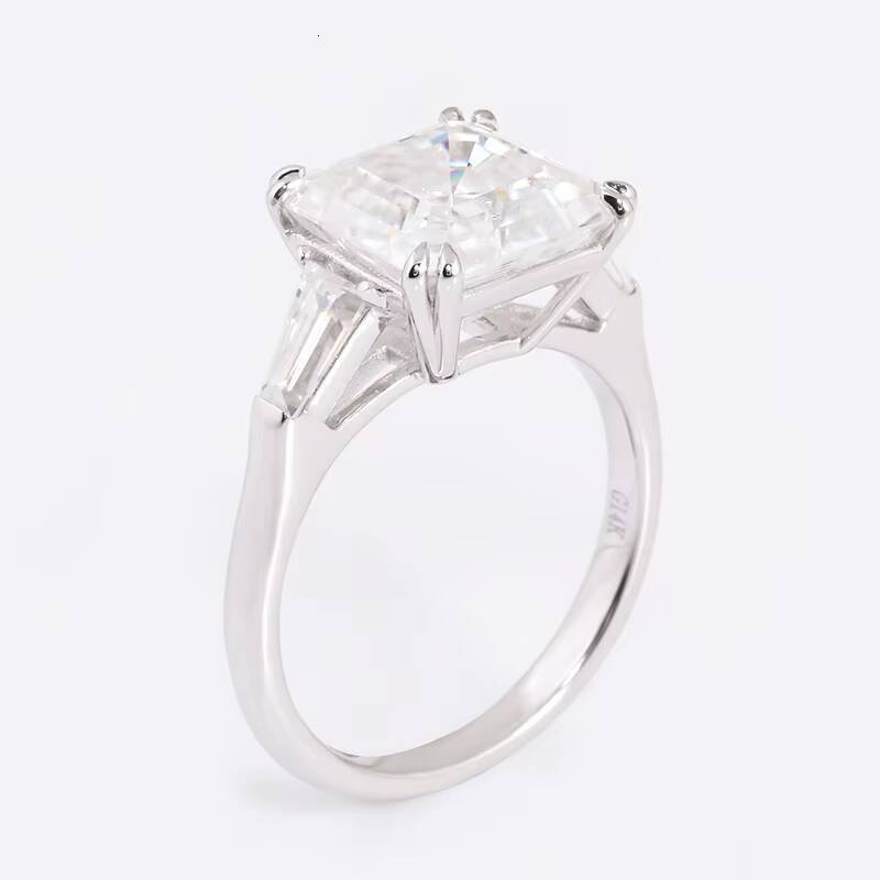Christmas Present 35Carat Asscher Diamond Center Moissanite Ring in 14K White Gold Color DEF Moissanite Gold Ring