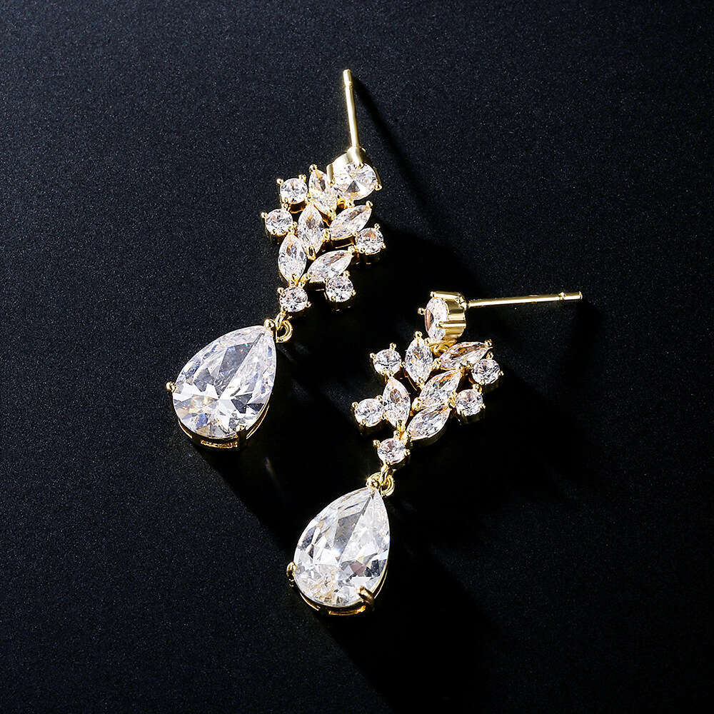 DHpet Women Elegant Luxurious Full Inlaid Marquise Water Drop Zircon Bridal Earrings