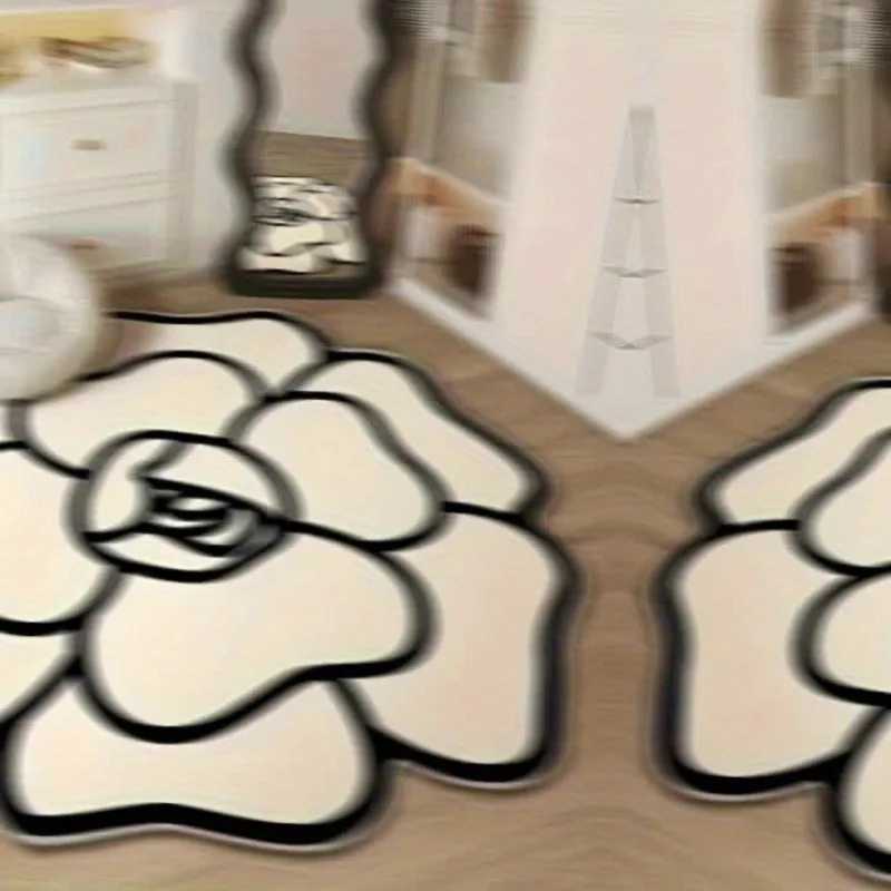 Luxurious 1pcs Floral Carpet Vintage Camellia Shaped Rug for Living Room Sofa Tea Table AntiSlip Floor Mat Home Decor Indoor Use Y251105