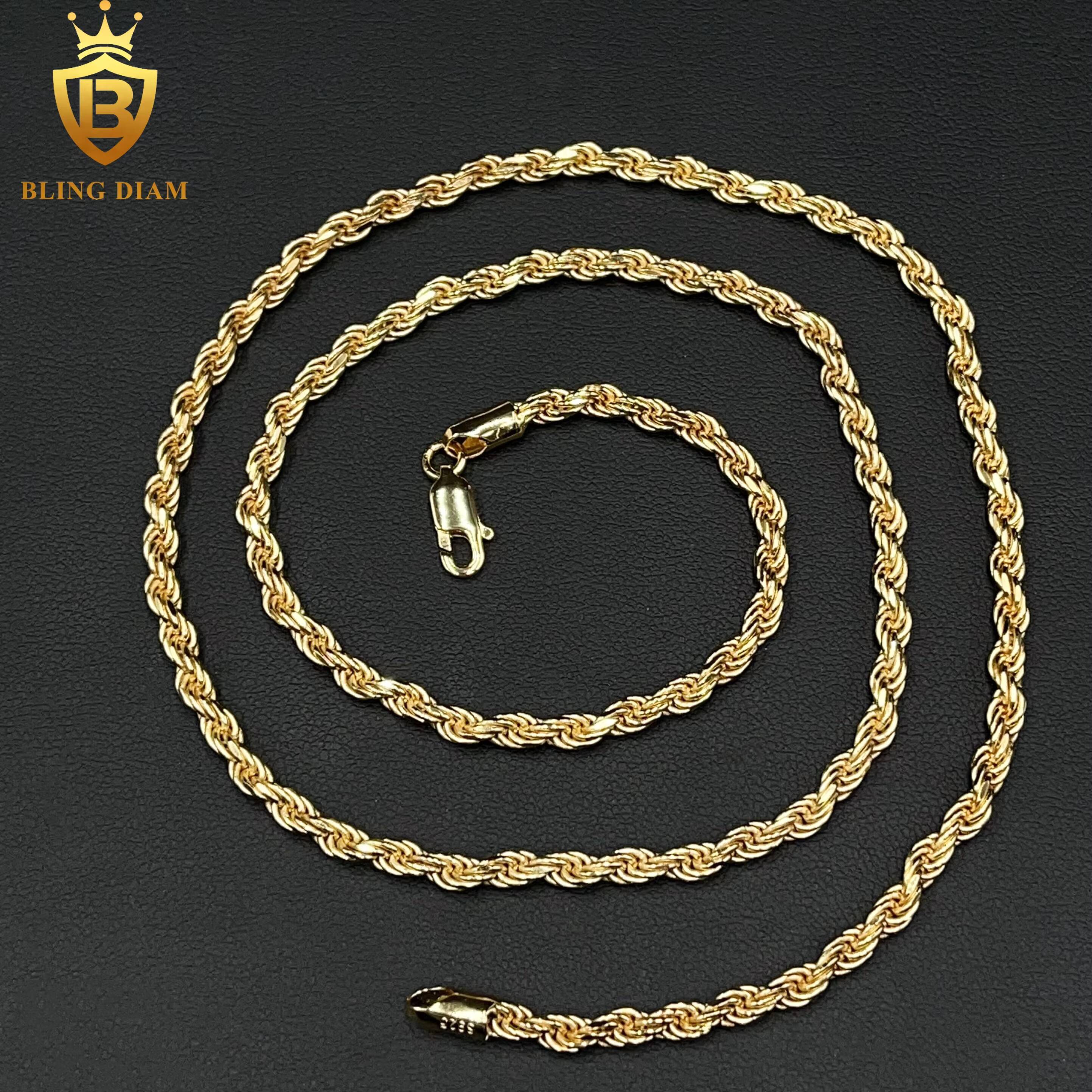 Wholesale 19mm33mm Hip Hop Jewelry 925 Silver 14k 18K Gold Plated Franco Mens Rope Chain Necklace