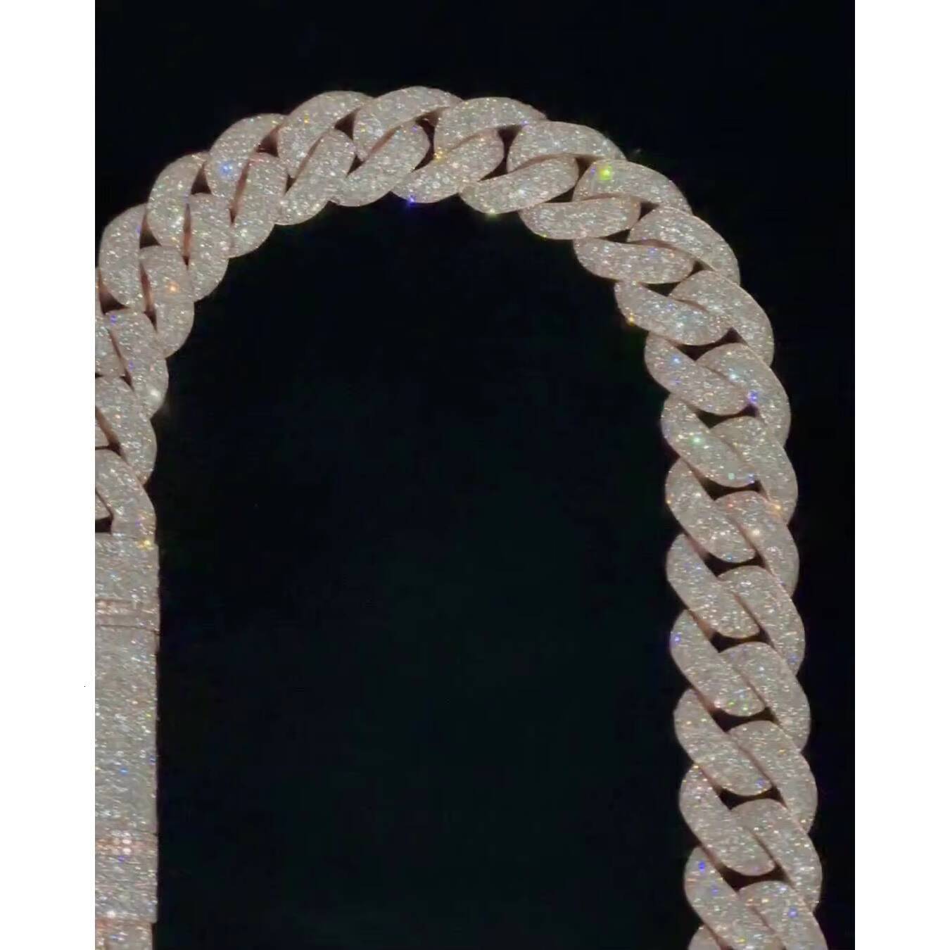 Big Pave Cuban Chain with 100cts Diamonds 225mm Wide VVS1 Quality Roundcut Moissanite Diamond Pass Diamond Tester