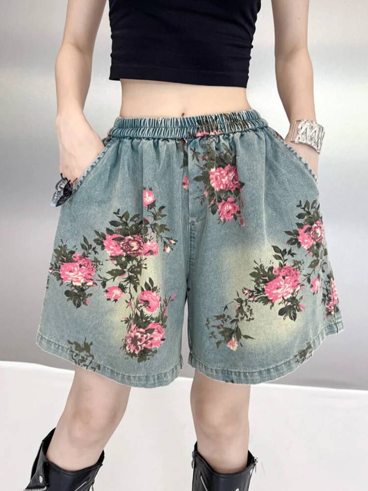 2025 Blue New Denim Shirt Wide Leg Shorts Two Piece Set Suit New Style Collar Short Sleeve Designer Women's Fashion Trendy design Spring and Summ