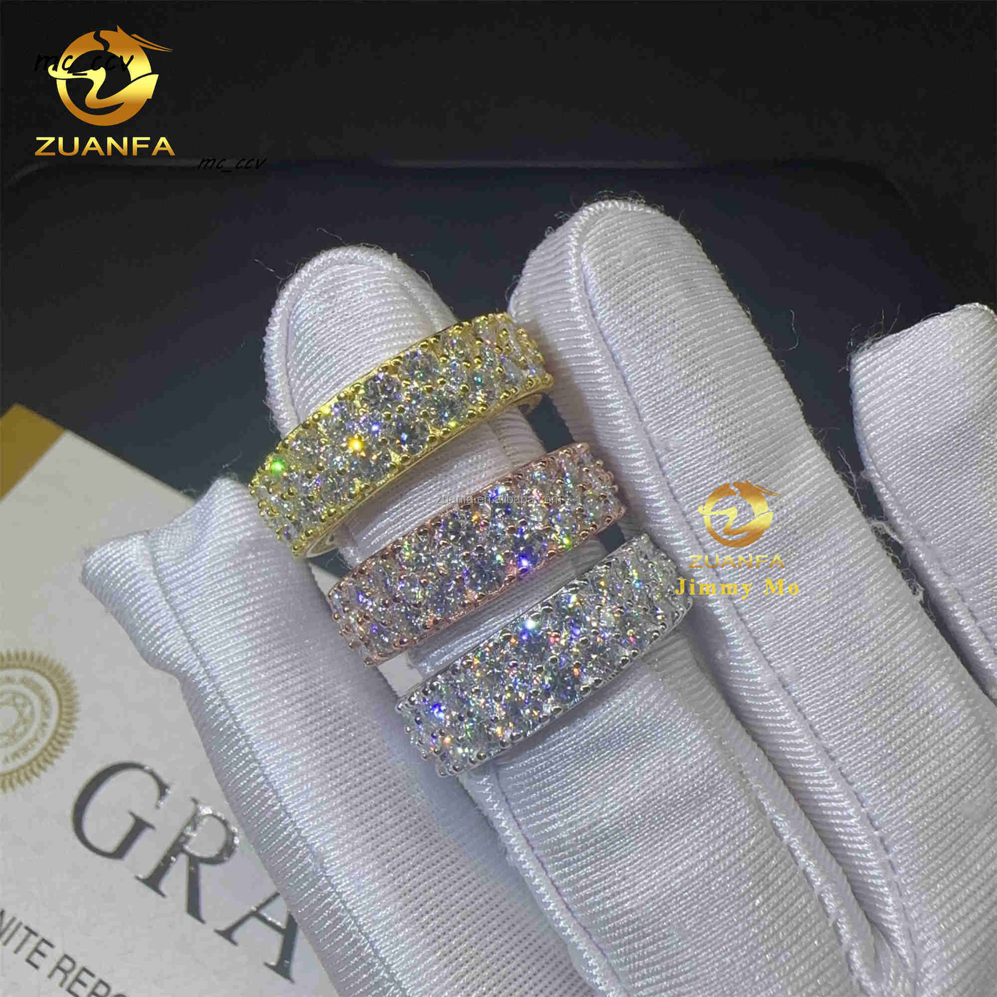 White Yellow Rose Gold Color Luxury Jewelry GRA Certificate S925 Fully Iced Out VVS Moissanite Diamond Eternity Band Ring