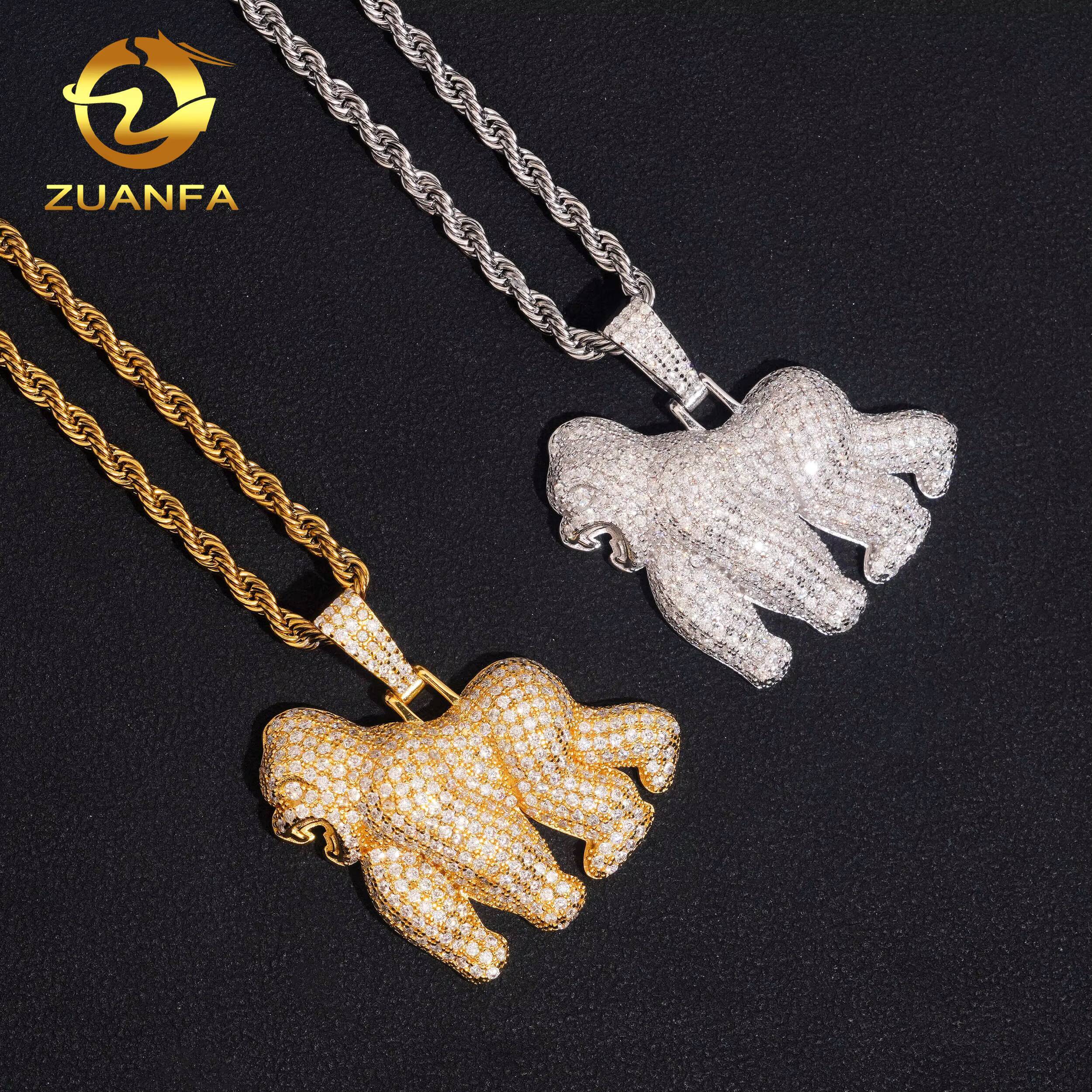 USA Local Stock Fast Shipping Gorilla Pendant 925 Silver Moissanite Pass Diamond Test Gold Plated Gorilla Charms Pendants