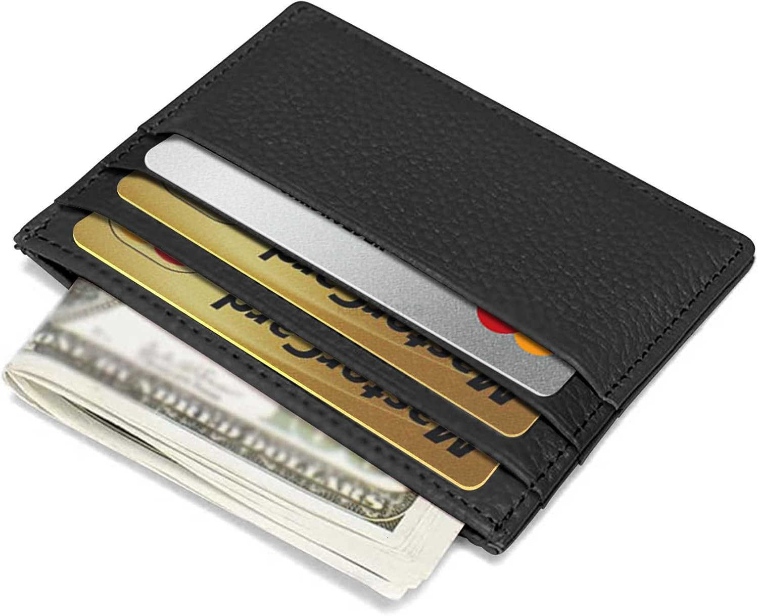 Wallet Super Slim Card Holder Genuine Leather Wallet for Man and Women with 6 Card Slots 1 Pocket Black Z250906
