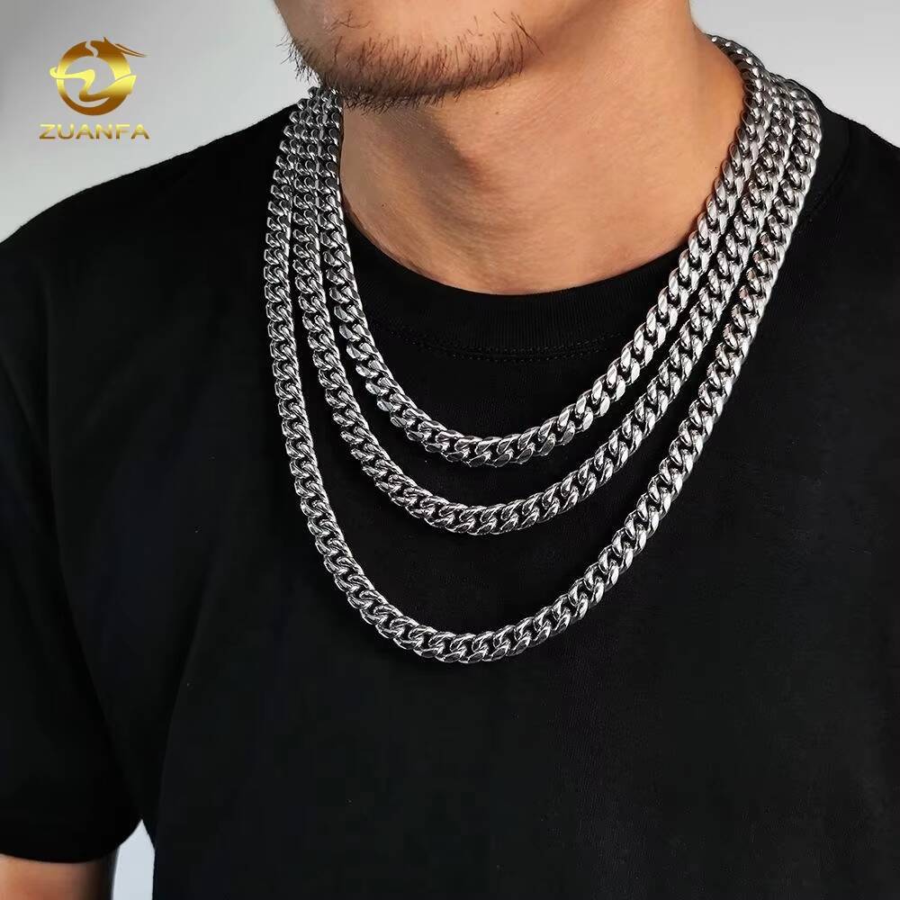 Fashion Hip Hop Jewelry Necklaces Stainless Steel 18K Gold Plated Cuban Link Chain Spring Clasp Chains for Men