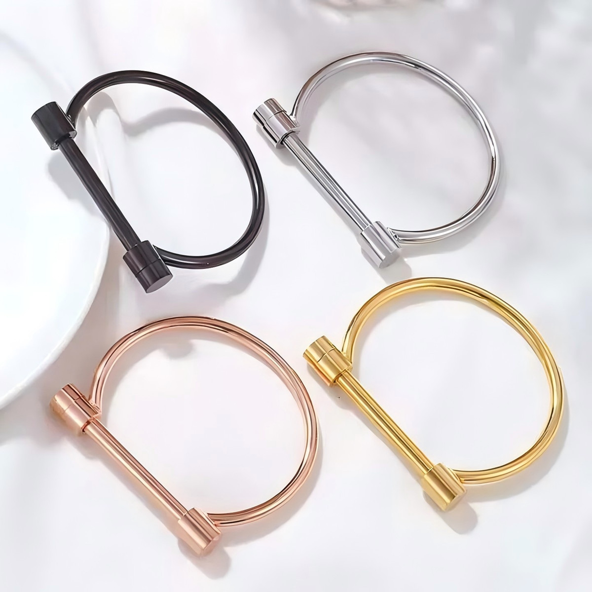 2025 new D Shape Bar Shackle Horseshoe Novelty Fashion Bangle Bracelet Jewelry Unisex, Stainless Steel Flat Head Screw With Round Chain Hamm