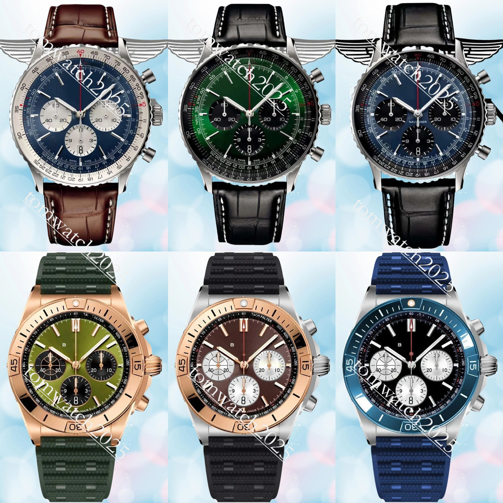 2025 Briebreiting Watch Designer Mens Watch breitllng watches High Quality Navitime Chronograph Blue Dial Leather Bands Watch Movement Automatic/Quartz Watch 7a