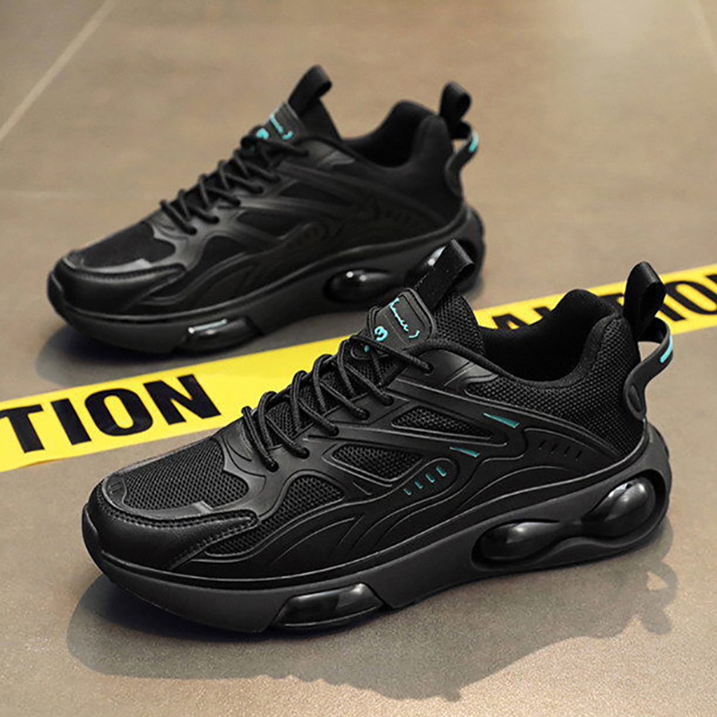 Black trend mens trainers Versatile running shoes Comfortable Durable Thick-sole cushioning Mesh breathable sneakers Size 39-44