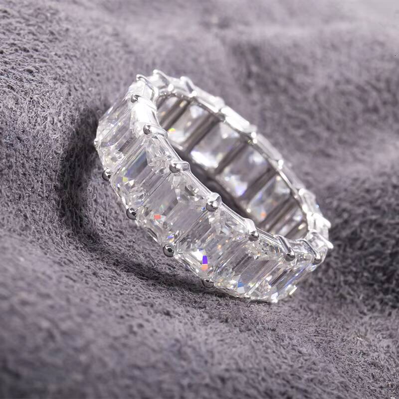 Popular 14k White Gold 4x6 Moissanite Emerald Cut Eternity Band