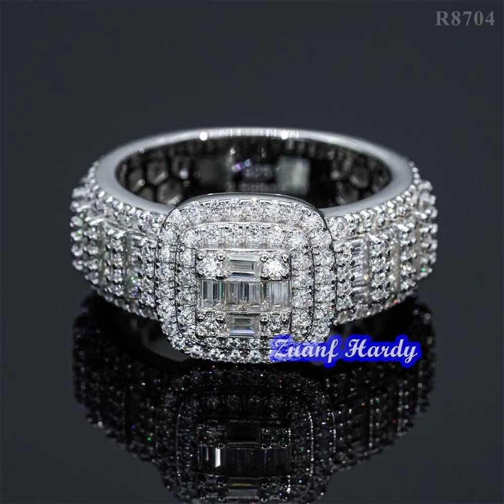Fine Jewelry Iced Out Men Diamond Ring Real Gold Plated 925 Sterling Silver VVS Moissanite Diamond Hip Hop Ring