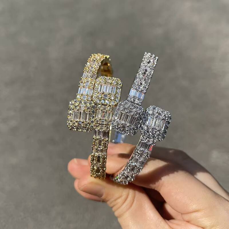 Hot Sell Invisible Setting Sterling Silver White Gold baguette Cut Vvs Moissanite Bracelet