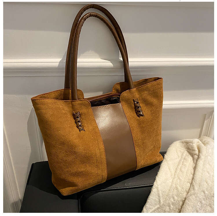 Matte Texture Large for Women 2024 Autumn Winter New Fashion Single Shoulder Commuter Color-Block French Underarm Bag