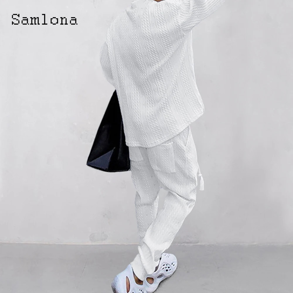 Mens Casual Knitting Two Piece Sets Winter Fashion Irregular Top Sweater and Solid White Sweatpants Male Tracksuits Set 250906