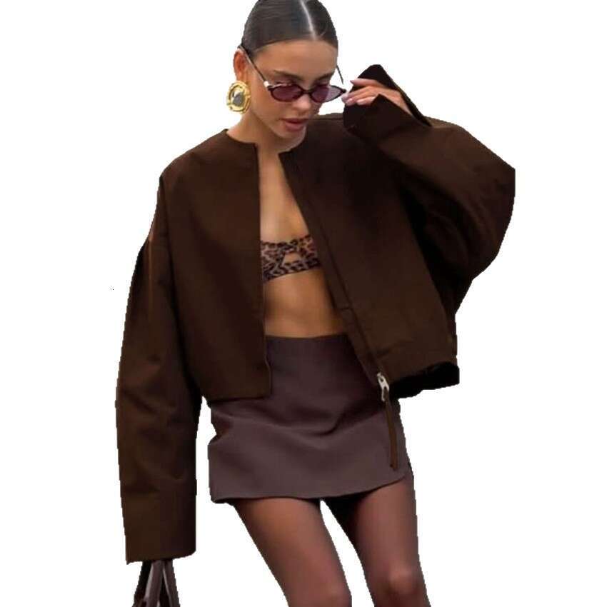 Autumn Winter New Loose Zipper Round Neck Short Long Sleeve Jacket For Women With Design Sense, Elegant And Fashionable Commuting B3