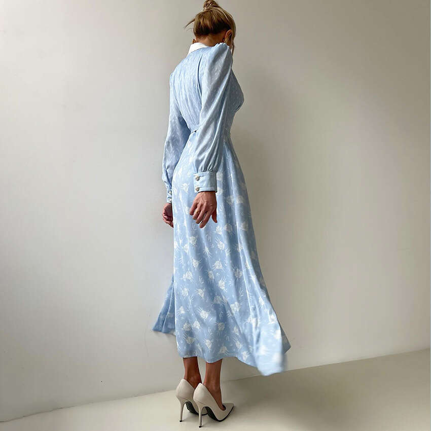 Autumn Winter New French Style Printed Color-Block Lantern Sleeve Slim Dress For Women With Design Sense And Fashionable Temperament B3