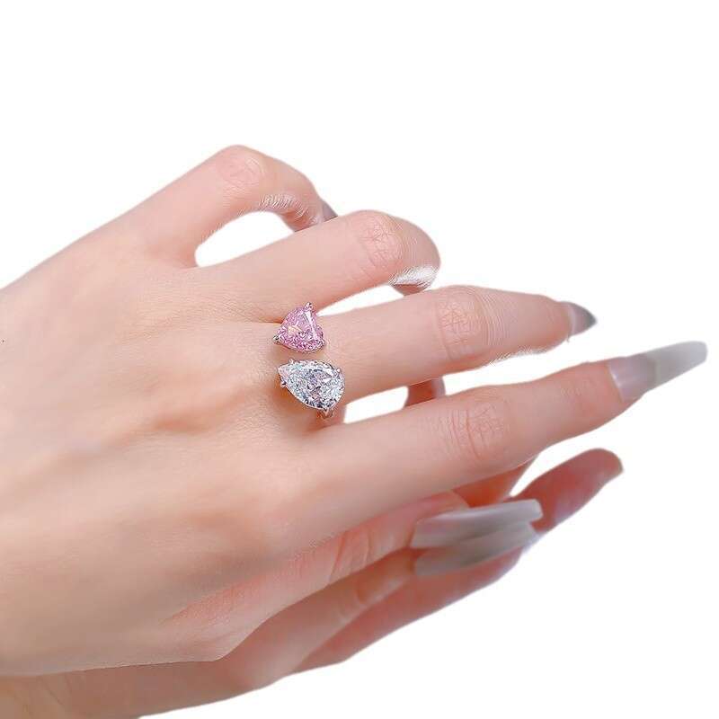 DH collections: 2025 New High - carbon Diamond Drop - shaped White and Pink Diamond Open - ring
