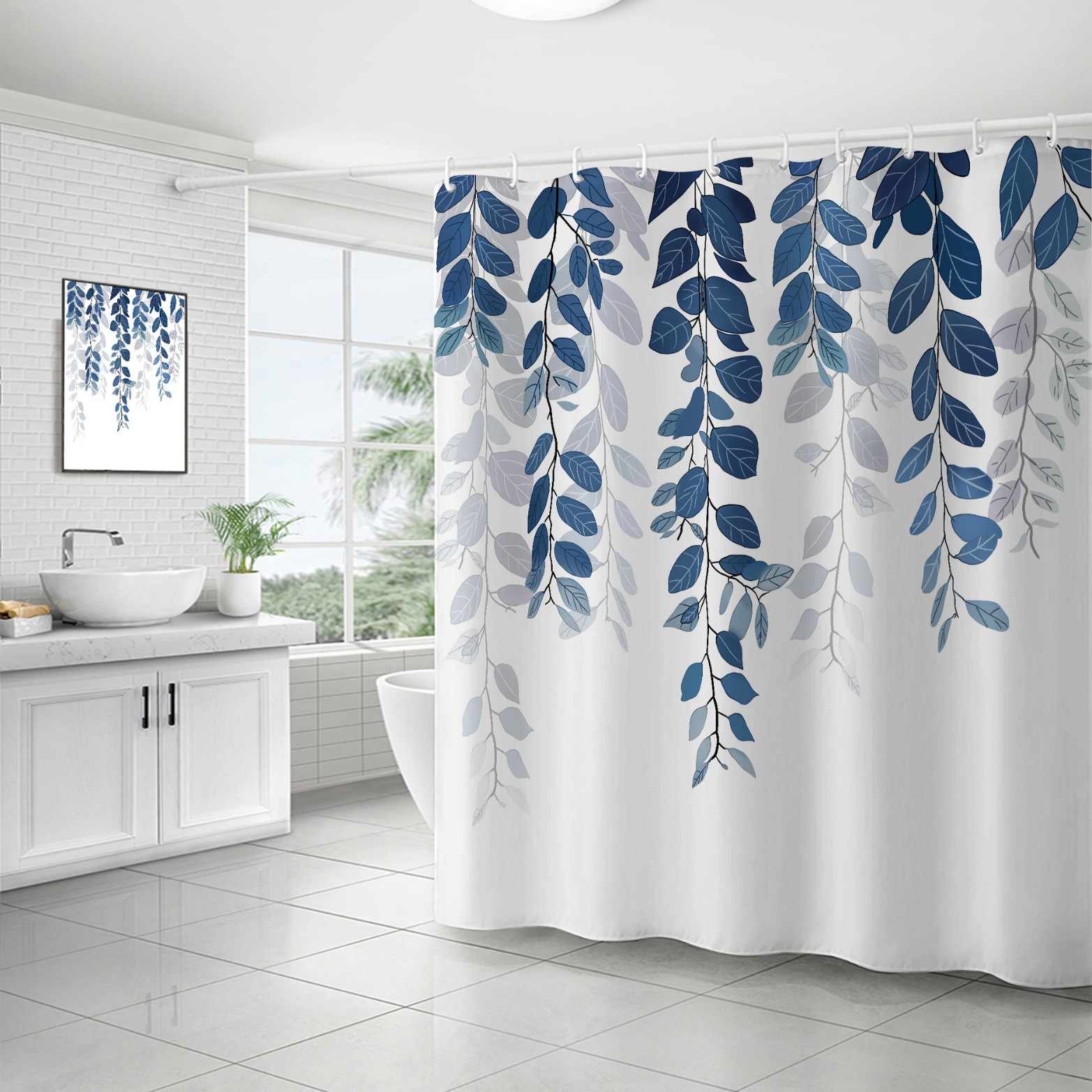 YL-37172 digital shower curtain cross-border plant flower waterproof polyester bathroom four-piece set dry and wet separation moisture-proof