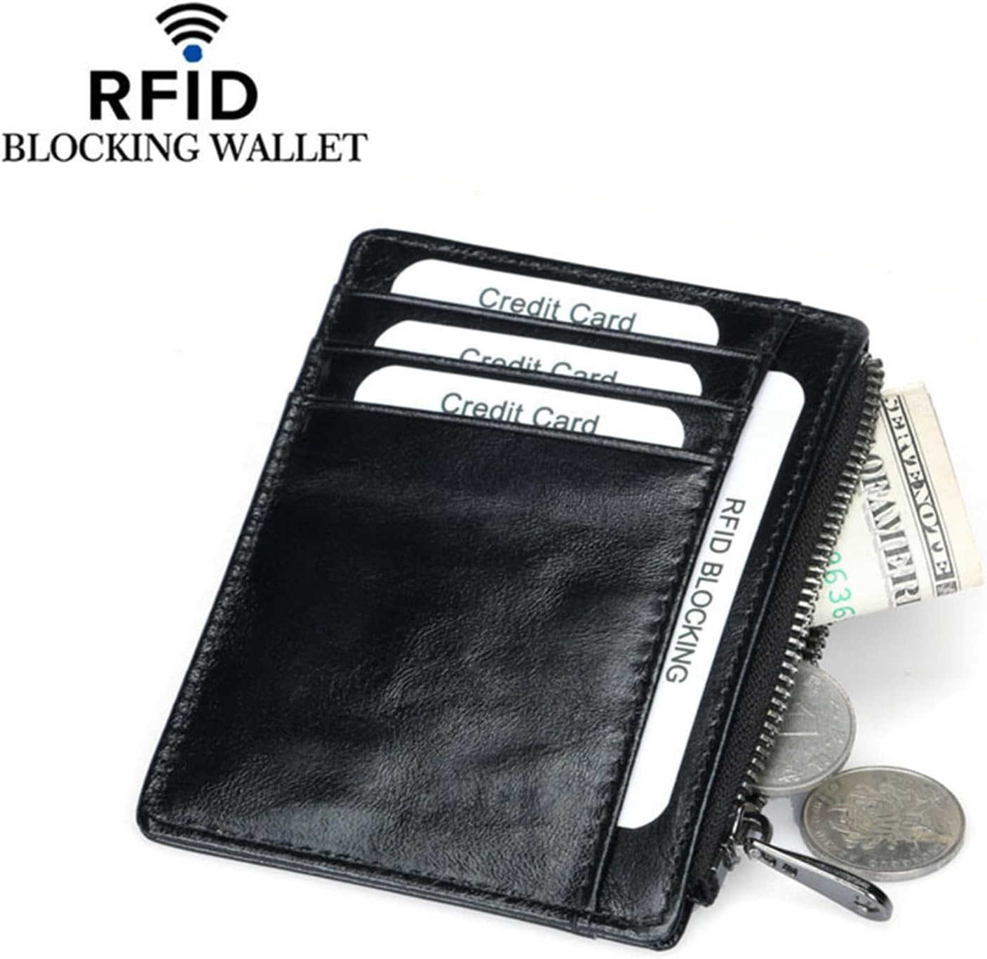 Card Holder Wallet For Men Women Small Minimalist Genuine Leather Wallet Compact RFID Blocking Card Case With Zipper Pocket Z250906
