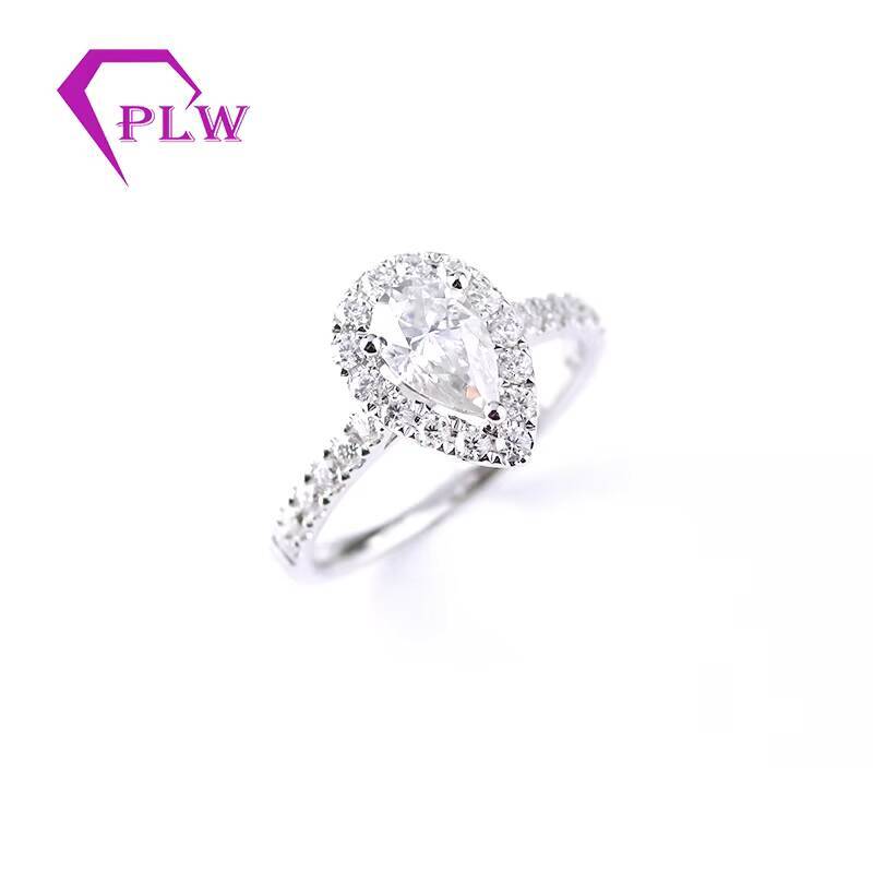 14K White Gold Ring Pear Shape Moissanite 5x7mm Bridal Diamond Halo Women Antique Ring Anniversary Gift for Women Drop Tear