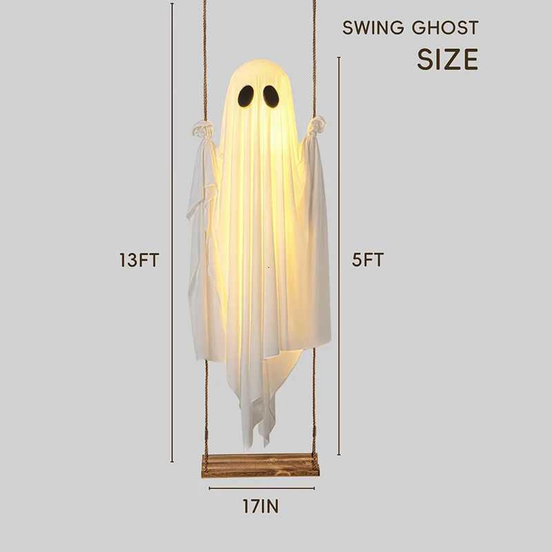 Outdoor Large Hanging Swing Ghost Halloween Decoration With String Lights Ghost Cute Ghost Decoration Front Porch Courtyard Tree W250906 - view 7