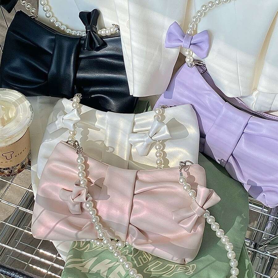 Girl's Pearl Bowknot Underarm 2025 New Fresh Fairy Korean Style Shoulder Handbag Crossbody Bag