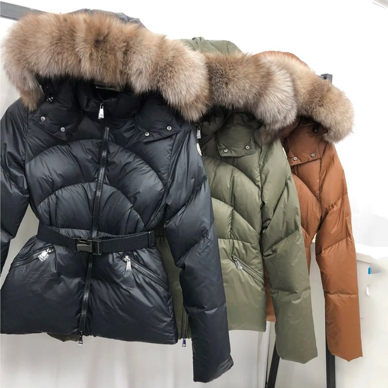 TOP one Mon clers puffer jacket womens fw22 designer puffer jacket fur coats real raccoon hair collar warm fashion parkas with belt lady coat outerwear down jackets