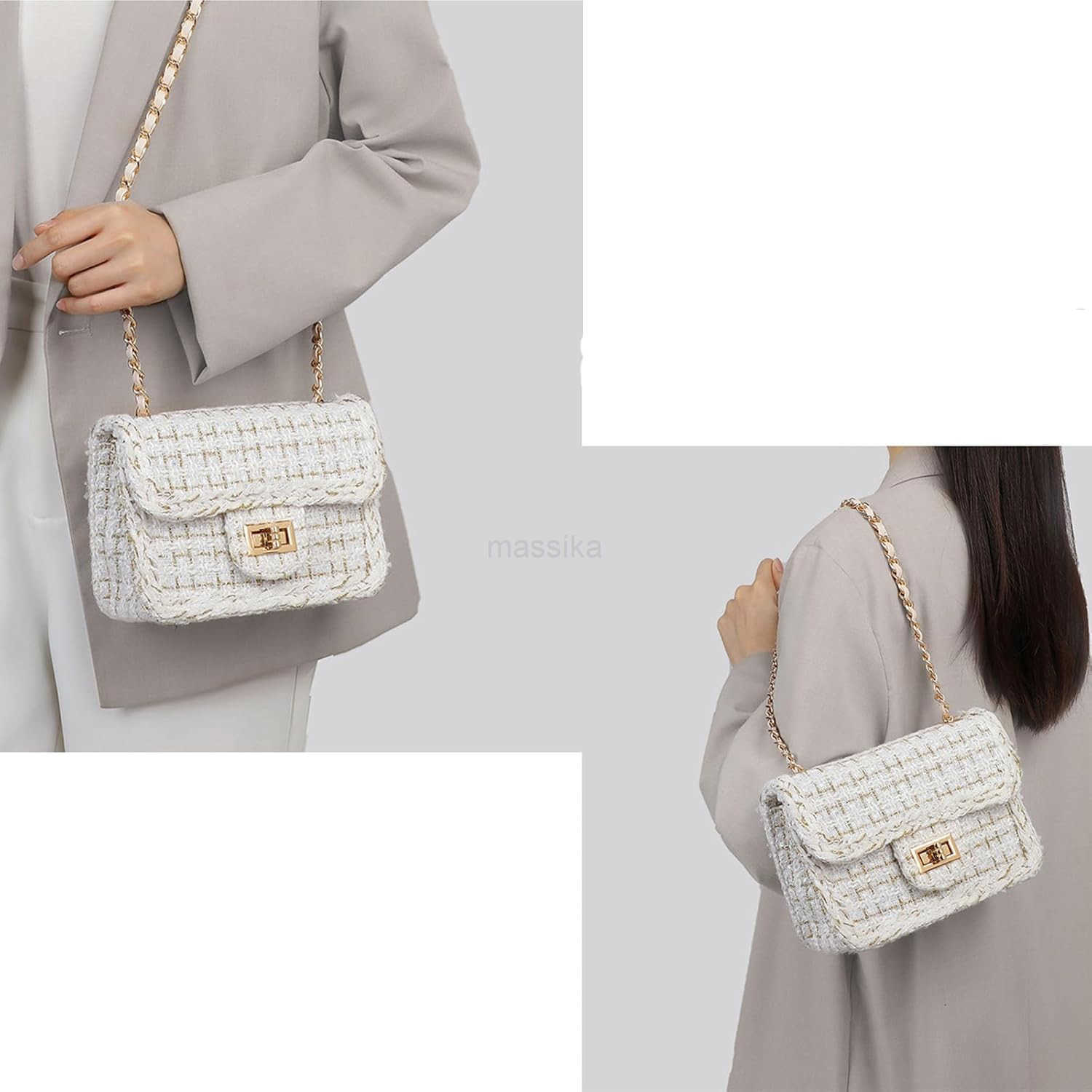 Designer Shoulder Bag for Women Trendy Mini Clutch Evening Bags Quilted Chain Cross body Bag Tweed Purses for Women M250906