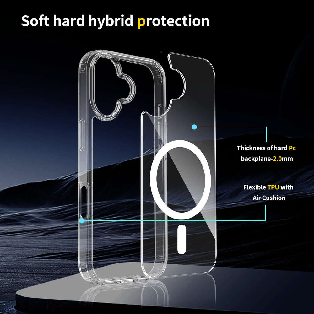 DHelectronics Suitable for Apple Anti-Scratch 2.0mm Magnetic Transparent Phone Case 17 Pro Two-in-One Airbag Protective Cover