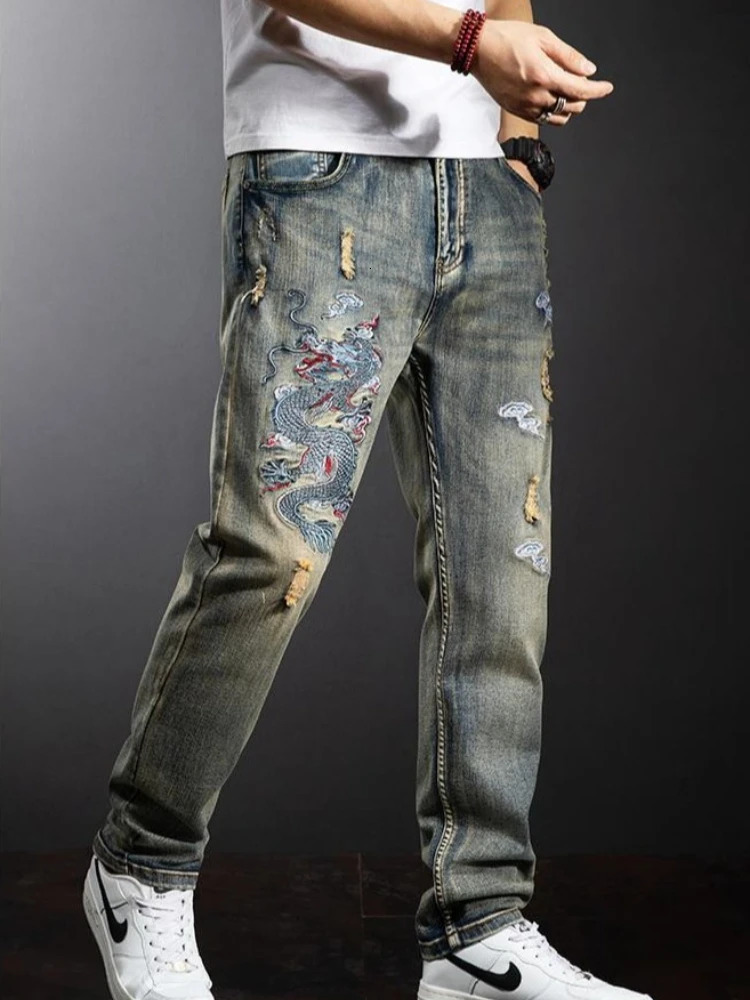 Loose Trousers Jeans for Men Baggy Embroidery Soft Clothes Y2k 2000s Streetwear Trend Wide Leg Xs Man Cowboy Pants Classic 250906