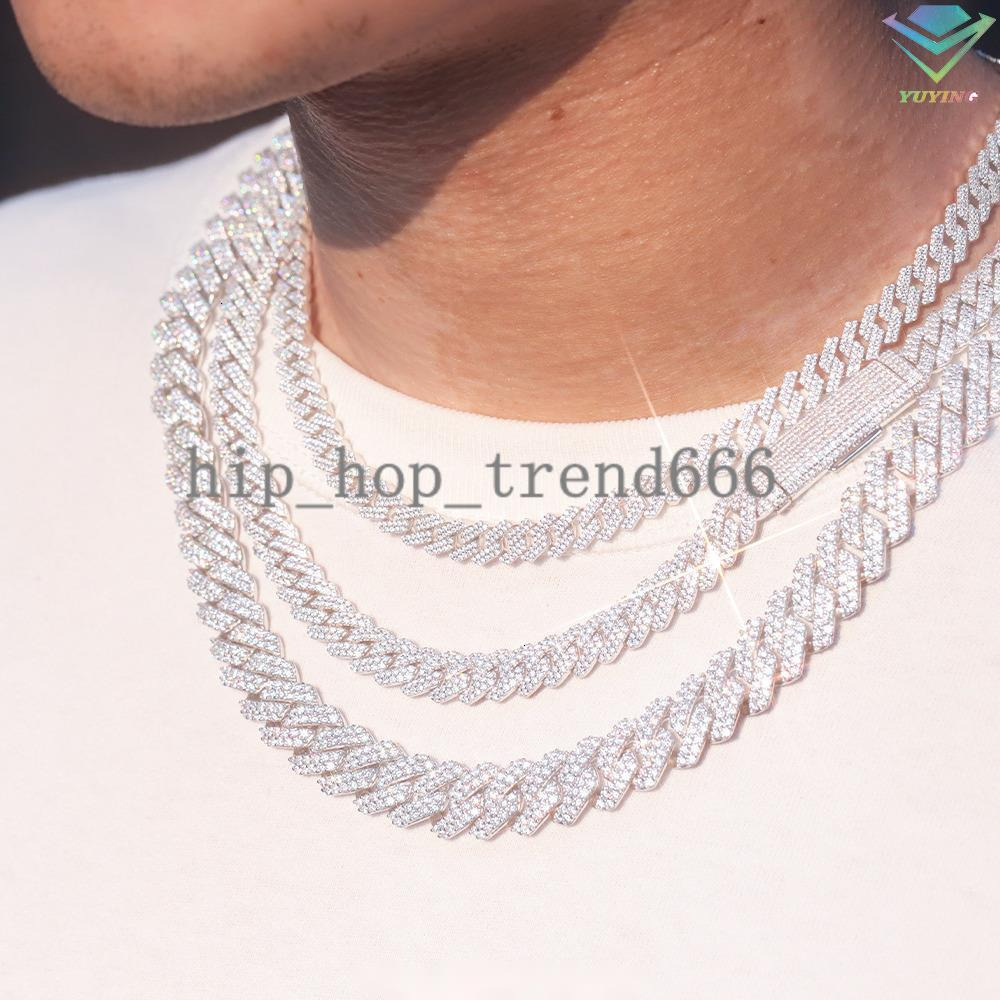 VVS Diamond 2rows 8mm 10mm 12mm 15mm S925 Silver GRA Moissanite Necklace Mans Hiphop Cuban Link Chain for Fashion Jewelry