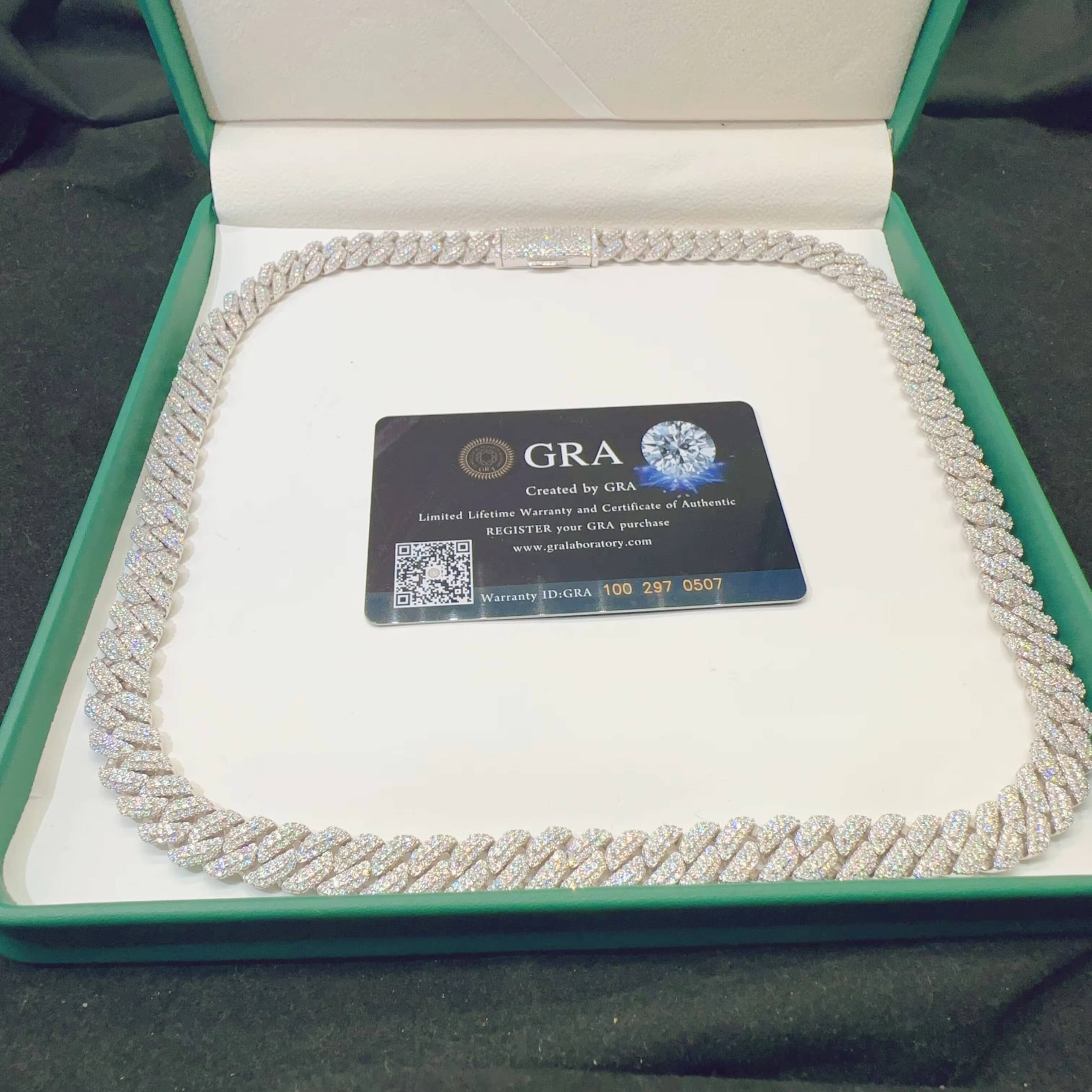 10MM Width Sterling Silver S925 Hip Hop Fine Jewelry Rapper Necklace Iced Out VVS Moissanite Diamond Miami Cuban Link Chain