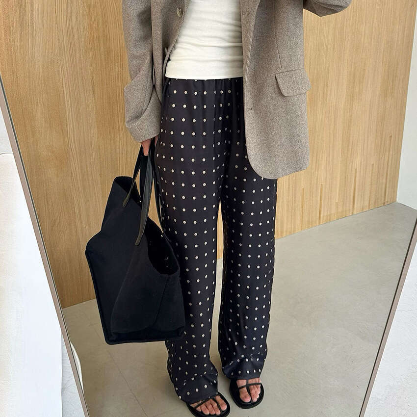 Autumn Winter New Loose Comfortable Polka Dot Long Straight Pants Design Sense Elegant Fashion Casual Commuting B3