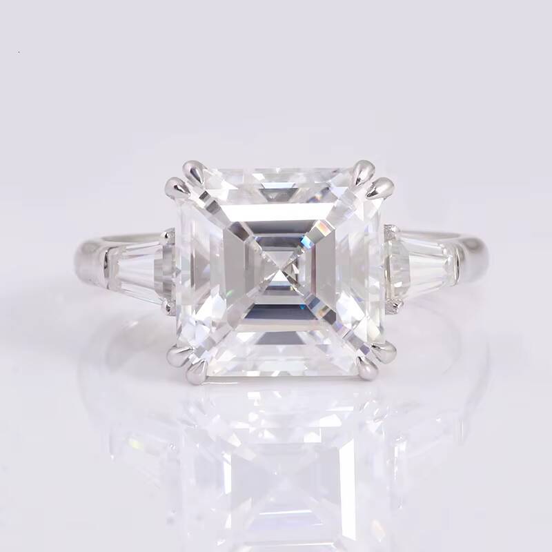 Christmas Present 35Carat Asscher Diamond Center Moissanite Ring in 14K White Gold Color DEF Moissanite Gold Ring
