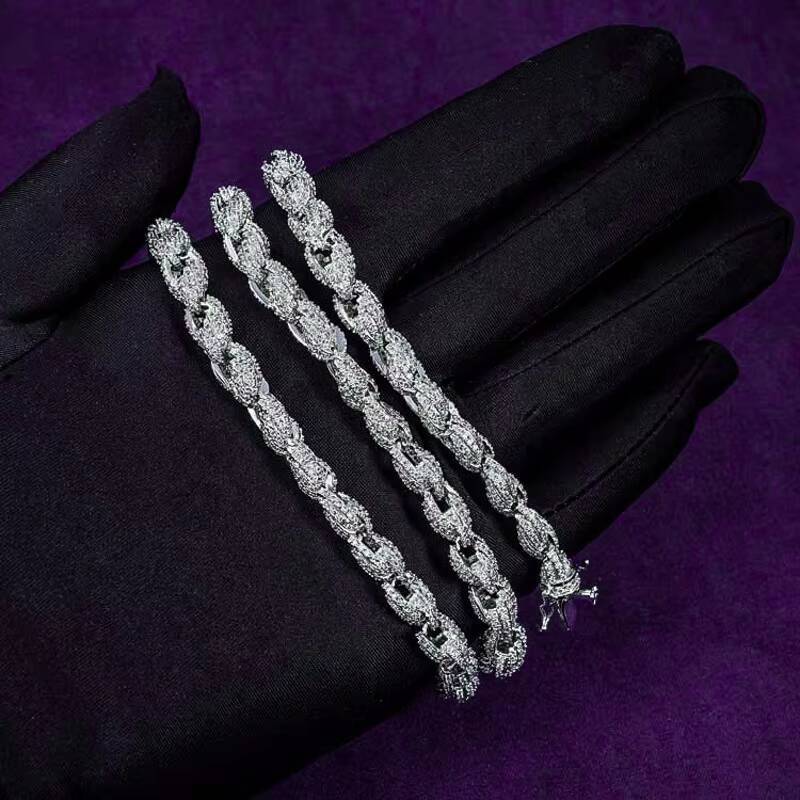 8MM Hip Hop GRA Iced Out Bling VVS D Color Moissanite 925 Sterling Silver Pass Diamond Tester Cuban Rope Chain for Men