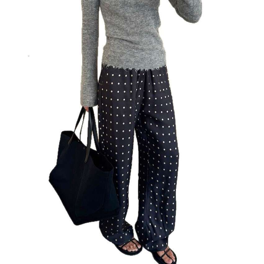 Autumn Winter New Loose Comfortable Polka Dot Long Straight Pants Design Sense Elegant Fashion Casual Commuting B3