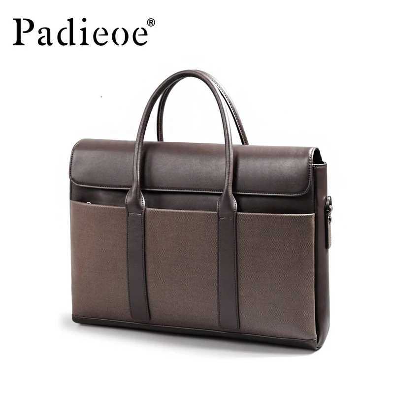 PADIEOE leather briefcase leather 16inch computer bag business mens handbag large capacity file bag Z250906