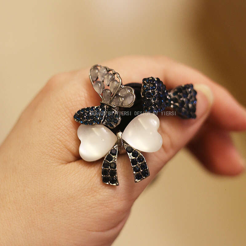 DHpet 2025 Korean High Elastic Hair Tie Adult Rhinestone Hair Rope Black Gunmetal Butterfly Heart Cat Eye Bowknot Alloy Head Accessory