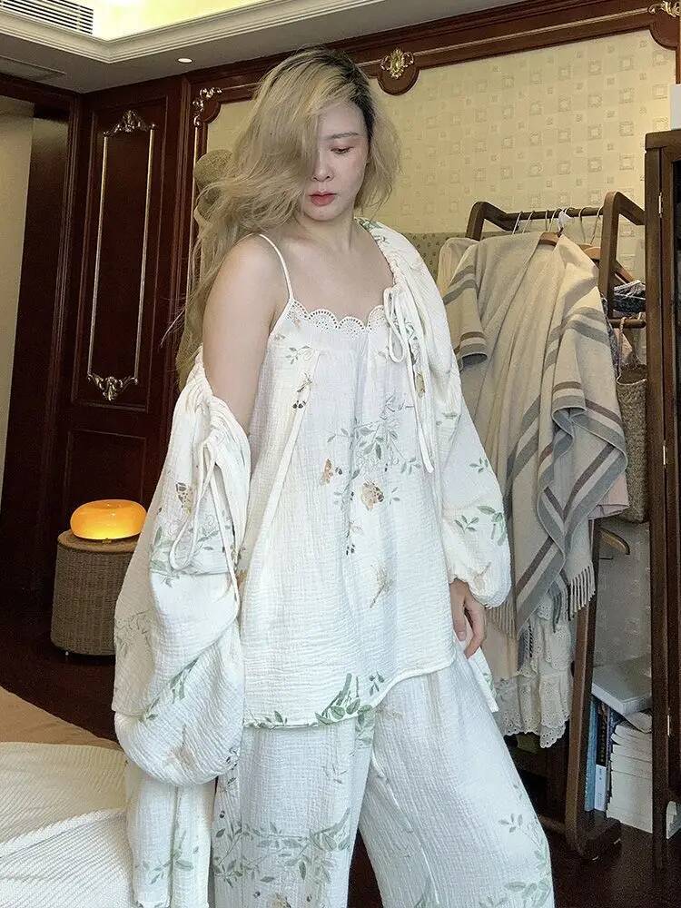 2025 New Spring and Autumn Women's Cotton design Pajama Set Printed Home Clothes Long Sleeve Spaggehtti Designer Strap Pants Home Clothes